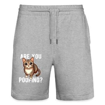 Are You Pooping? Funny Cat - Stanley/Stella Trainer Unisex Organic Jogging Shorts - heather grey - Front - Nik (191cm) & Marisol (170cm)