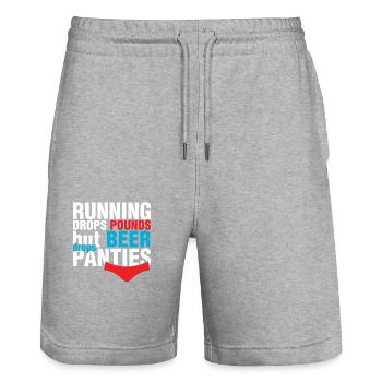Running Drops Pounds But Beer Drops Panties Funny - Stanley/Stella Trainer Unisex Organic Jogging Shorts - heather grey - Front - Nik (191cm) & Marisol (170cm)