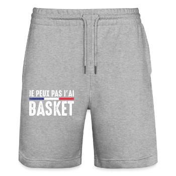 Je Peux pas j'ai Basket Basket-Ball Basketteur fan - Short de jogging bio TRAINER Stanley/Stella unisexe - gris chiné - Devant - Nik (191cm) & Marisol (170cm)