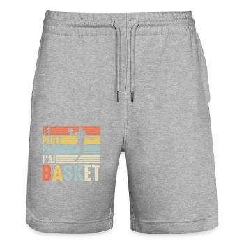 Je Peux pas j'ai Basket Basket-Ball Basketteur fan - Short de jogging bio TRAINER Stanley/Stella unisexe - gris chiné - Devant - Nik (191cm) & Marisol (170cm)