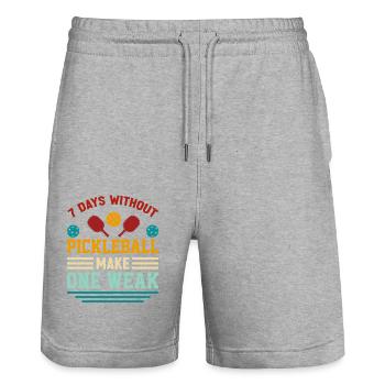 Pickleball-spieler-pickleball-turnierkleidung - Stanley/Stella Unisex Bio Joggingshorts Trainer  - Grau meliert - Vorne - Nik (191cm) & Marisol (170cm)