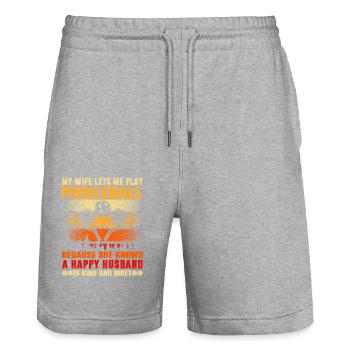 Pickleball Player Husband Loves - Stanley/Stella Trainer Unisex Organic Jogging Shorts - heather grey - Front - Nik (191cm) & Marisol (170cm)