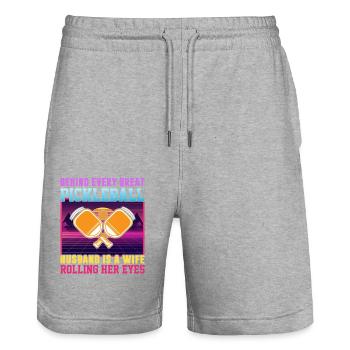Mrs. Pickleball Partner Pickleball Couple Lovers - Stanley/Stella Trainer Unisex Organic Jogging Shorts - heather grey - Front - Nik (191cm) & Marisol (170cm)