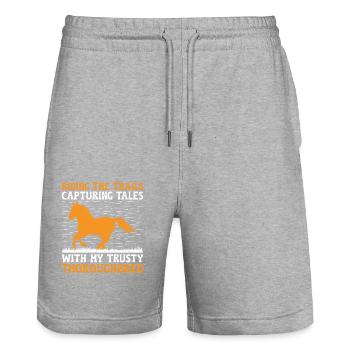 Thoroughbred Horse Racing Riding Equestian Horses - Stanley/Stella Trainer Unisex Organic Jogging Shorts - heather grey - Front - Nik (191cm) & Marisol (170cm)