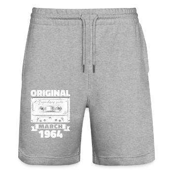 60th Birthday Husband March Vintage 1964 Cassette Tape - Stanley/Stella Trainer Unisex Organic Jogging Shorts - heather grey - Front - Nik (191cm) & Marisol (170cm)