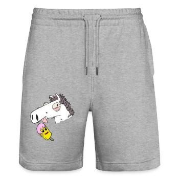 Horse, Summer, Ice Cream, Hunger, Snacking, Refreshment - Stanley/Stella Trainer Unisex Organic Jogging Shorts - heather grey - Front - Nik (191cm) & Marisol (170cm)