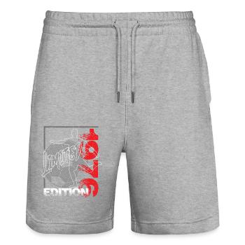 Édition limitée 1976 Édition limitée Football - Short de jogging bio TRAINER Stanley/Stella unisexe - gris chiné - Devant - Nik (191cm) & Marisol (170cm)