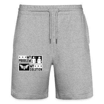 Amoureux des cigales Mon problème Ma solution Pictogramme Maman - Short de jogging bio TRAINER Stanley/Stella unisexe - gris chiné - Devant - Nik (191cm) & Marisol (170cm)