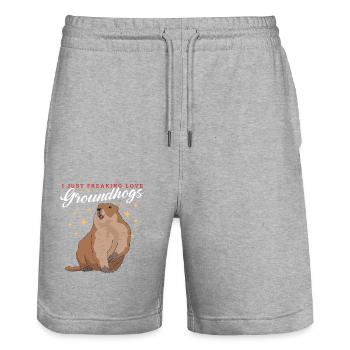 Groundhog Munggen Mankai Groundhog Gift - Stanley/Stella Trainer Unisex Organic Jogging Shorts - heather grey - Front - Nik (191cm) & Marisol (170cm)