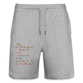 Gegenwart Zukunft Vergangenheit Lustige Sprüche - Stanley/Stella Unisex Bio Joggingshorts Trainer  - Grau meliert - Vorne - Nik (191cm) & Marisol (170cm)