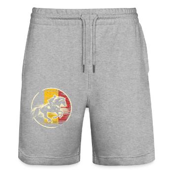 Entraîneur belge de compétition équestre - Short de jogging bio TRAINER Stanley/Stella unisexe - gris chiné - Devant - Nik (191cm) & Marisol (170cm)