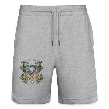 Deer head spring nature flowers deer antlers - Stanley/Stella Trainer Unisex Organic Jogging Shorts - heather grey - Front - Nik (191cm) & Marisol (170cm)