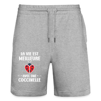 Citation Humour Petite coccinelle - Short de jogging bio TRAINER Stanley/Stella unisexe - gris chiné - Devant - Nik (191cm) & Marisol (170cm)