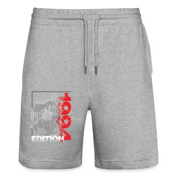Édition limitée 1994 Édition limitée Football - Short de jogging bio TRAINER Stanley/Stella unisexe - gris chiné - Devant - Nik (191cm) & Marisol (170cm)