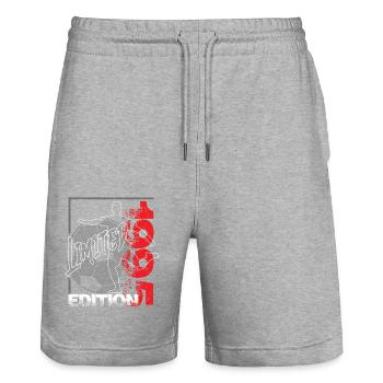 Édition limitée 1995 Édition limitée Football - Short de jogging bio TRAINER Stanley/Stella unisexe - gris chiné - Devant - Nik (191cm) & Marisol (170cm)