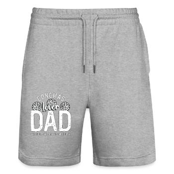 Conchas Amant Papa L’Idole Le Mythe Le Chignon Sucré - Short de jogging bio TRAINER Stanley/Stella unisexe - gris chiné - Devant - Nik (191cm) & Marisol (170cm)