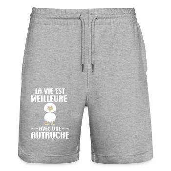 Humour autruche - Short de jogging bio TRAINER Stanley/Stella unisexe - gris chiné - Devant - Nik (191cm) & Marisol (170cm)