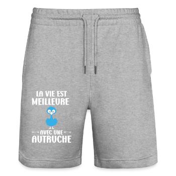 Humour autruche - Short de jogging bio TRAINER Stanley/Stella unisexe - gris chiné - Devant - Nik (191cm) & Marisol (170cm)