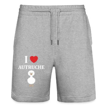 Humour autruche - Short de jogging bio TRAINER Stanley/Stella unisexe - gris chiné - Devant - Nik (191cm) & Marisol (170cm)