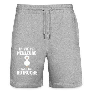Humour autruche - Short de jogging bio TRAINER Stanley/Stella unisexe - gris chiné - Devant - Nik (191cm) & Marisol (170cm)