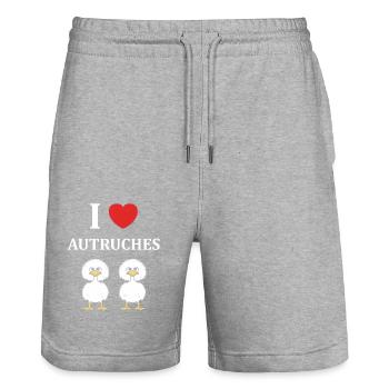 Humour autruche - Short de jogging bio TRAINER Stanley/Stella unisexe - gris chiné - Devant - Nik (191cm) & Marisol (170cm)
