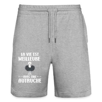 Humour autruche - Short de jogging bio TRAINER Stanley/Stella unisexe - gris chiné - Devant - Nik (191cm) & Marisol (170cm)