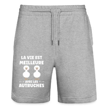 Humour autruche - Short de jogging bio TRAINER Stanley/Stella unisexe - gris chiné - Devant - Nik (191cm) & Marisol (170cm)