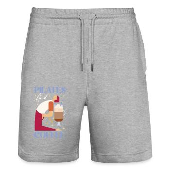 Pilates Instructor Teacher Coffee - Stanley/Stella Trainer Unisex Organic Jogging Shorts - heather grey - Front - Nik (191cm) & Marisol (170cm)