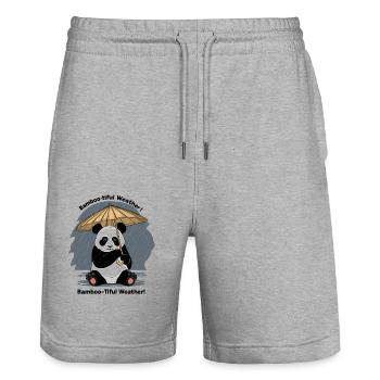 Panda with Bamboo Umbrella Bamboo-tiful Weather! - Stanley/Stella Trainer Unisex Organic Jogging Shorts - heather grey - Front - Nik (191cm) & Marisol (170cm)