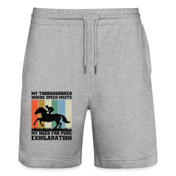 Vollblut Pferderennen Reiten Reiterpferde - Stanley/Stella Unisex Bio Joggingshorts Trainer  - Grau meliert - Vorne - Nik (191cm) & Marisol (170cm)