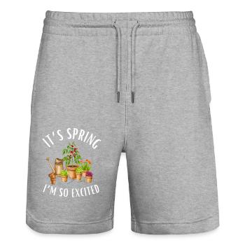 C’est le printemps pour les jardiniers - Short de jogging bio TRAINER Stanley/Stella unisexe - gris chiné - Devant - Nik (191cm) & Marisol (170cm)
