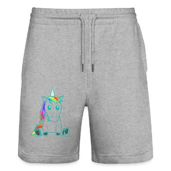 Einhorn Fabelwesen bunt Retro Vintage 80er - Stanley/Stella Unisex Bio Joggingshorts Trainer  - Grau meliert - Vorne - Nik (191cm) & Marisol (170cm)