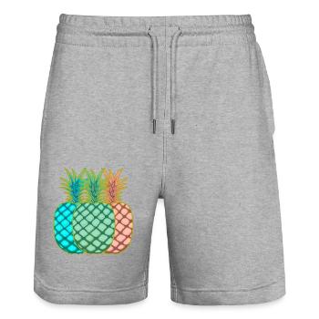 Ananas Vintage Fruit Fruits - Short de jogging bio TRAINER Stanley/Stella unisexe - gris chiné - Devant - Nik (191cm) & Marisol (170cm)