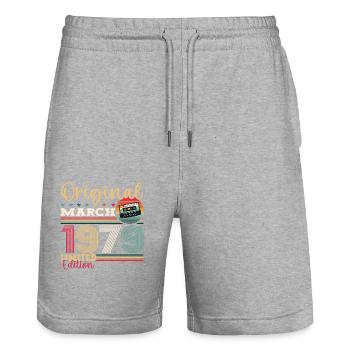 45e anniversaire mari mars 1979 Mixtape Cassette - Short de jogging bio TRAINER Stanley/Stella unisexe - gris chiné - Devant - Nik (191cm) & Marisol (170cm)