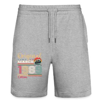 35e anniversaire mari mars 1989 Mixtape Cassette - Short de jogging bio TRAINER Stanley/Stella unisexe - gris chiné - Devant - Nik (191cm) & Marisol (170cm)