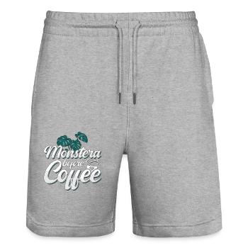 Monster Lover Monstera Before Garden Coffee Lover - Stanley/Stella Unisex Bio Joggingshorts Trainer  - Grau meliert - Vorne - Nik (191cm) & Marisol (170cm)
