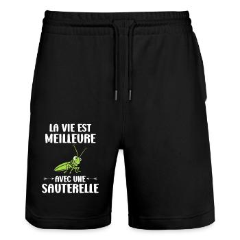 Insecte humour Sauterelle - Short de jogging bio TRAINER Stanley/Stella unisexe - noir - Devant - Nik (191cm) & Marisol (170cm)