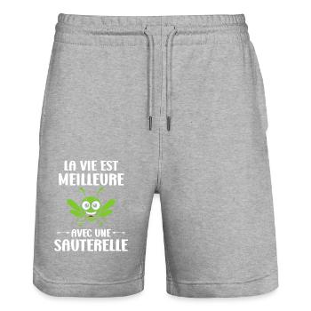 Humour sauterelle - Short de jogging bio TRAINER Stanley/Stella unisexe - gris chiné - Devant - Nik (191cm) & Marisol (170cm)