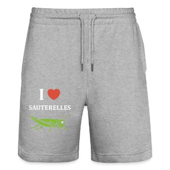 Insecte humour Sauterelle - Short de jogging bio TRAINER Stanley/Stella unisexe - gris chiné - Devant - Nik (191cm) & Marisol (170cm)
