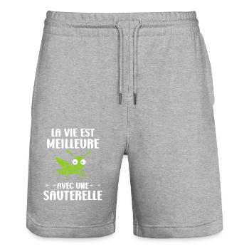 Insecte humour Sauterelle - Short de jogging bio TRAINER Stanley/Stella unisexe - gris chiné - Devant - Nik (191cm) & Marisol (170cm)