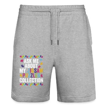 Ask Me About My Jigsaw Puzzles Collection Solving - Stanley/Stella Trainer Unisex Organic Jogging Shorts - heather grey - Front - Nik (191cm) & Marisol (170cm)