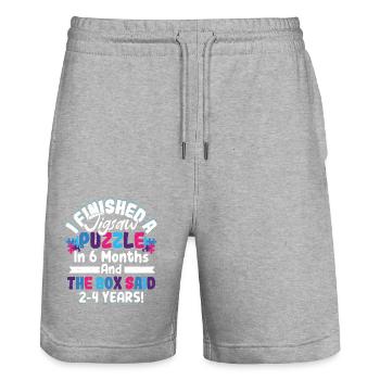 J’ai terminé une pièce de résolution de puzzle - Short de jogging bio TRAINER Stanley/Stella unisexe - gris chiné - Devant - Nik (191cm) & Marisol (170cm)