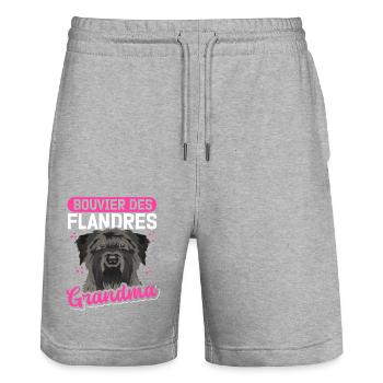 Bouvier des Flandres Grandma Vlaamse Koehond Cadeau - Short de jogging bio TRAINER Stanley/Stella unisexe - gris chiné - Devant - Nik (191cm) & Marisol (170cm)