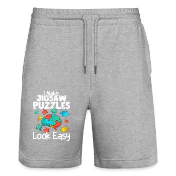I Make Jigsaw Puzzles Look Easy Piece Solving - Stanley/Stella Trainer Unisex Organic Jogging Shorts - heather grey - Front - Nik (191cm) & Marisol (170cm)
