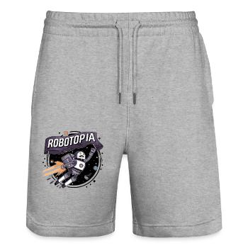Robotopia Flag-Waving Space Jetpack Robot Art - Stanley/Stella Trainer Unisex Organic Jogging Shorts - heather grey - Front - Nik (191cm) & Marisol (170cm)