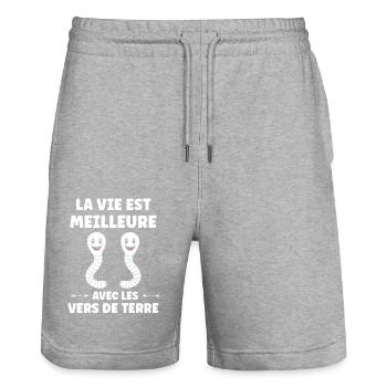 Humour ver de terre - Short de jogging bio TRAINER Stanley/Stella unisexe - gris chiné - Devant - Nik (191cm) & Marisol (170cm)