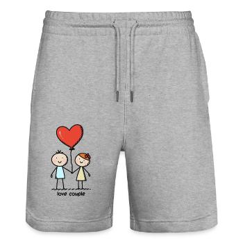 Strichmännchen Liebespaar Pärchen Valentinstag - Stanley/Stella Unisex Bio Joggingshorts Trainer  - Grau meliert - Vorne - Nik (191cm) & Marisol (170cm)