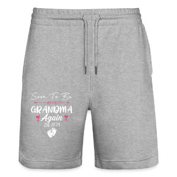 Bald Oma 2024 Muttertag für neuen Großvater - Stanley/Stella Unisex Bio Joggingshorts Trainer  - Grau meliert - Vorne - Nik (191cm) & Marisol (170cm)
