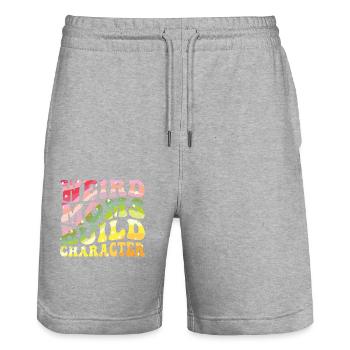 Weird Moms Build Character - Stanley/Stella Trainer Unisex Organic Jogging Shorts - heather grey - Front - Nik (191cm) & Marisol (170cm)