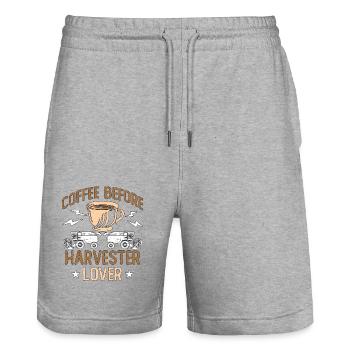 Harvester Lover Coffee Before Farming Coffee Lover - Stanley/Stella Unisex Bio Joggingshorts Trainer  - Grau meliert - Vorne - Nik (191cm) & Marisol (170cm)